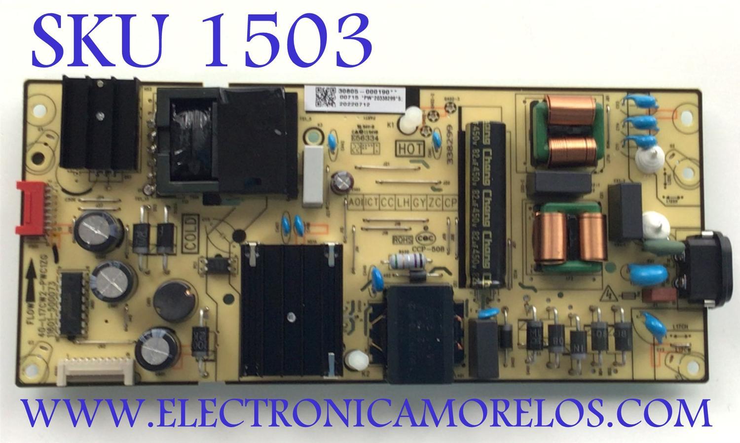 FUENTE DE PODER PARA TV TCL / NUMERO DE PARTE 30805-000190 / 40-L17CW2-PWC1ZG / 11601-500073 / L17CW / PANEL LVU650NDEL CS9W49 V1 / DISPLAY ST6451D06-3 VER.2.1 / MODELOS 65S451 / 65S453 / 65S455 / 65S41 / 65S41R / 65S450G / 65S450F